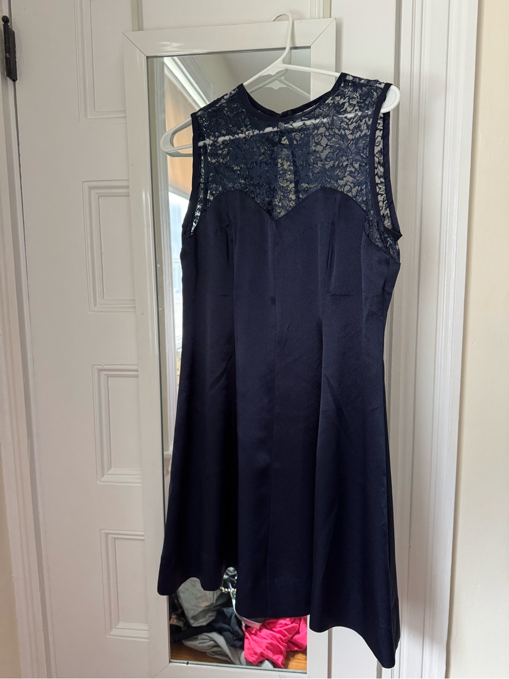 Vintage Handmade Sleeveless Navy Lace Yoke A-Line Dress